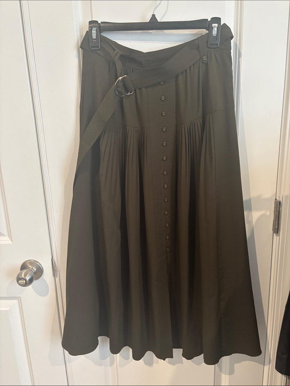 White House Black Market Olive Green Maxi Skirt with Belted Waist